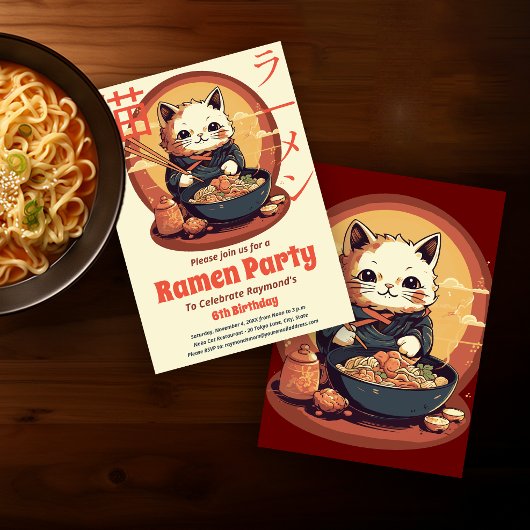 Invitation Ramen fête d'anniversaire avec Ramen Cat japonais