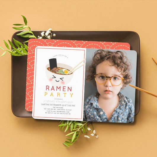 Invitation Ramen Japonais Chinois Nouille Photo Enfant Annive
