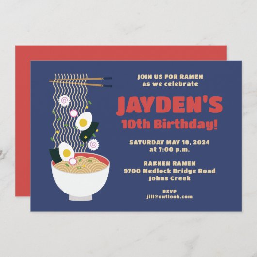 Invitation Ramen Noodle fête d'anniversaire (Devant / Derrière)