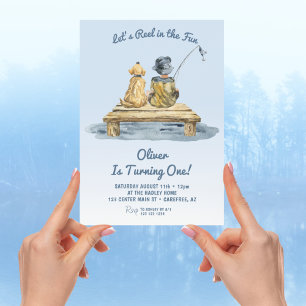 Invitation Ramenez l'Amusement Pêche Bleu 1er Anniversaire