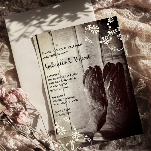 Invitation Ranch Russe Boots Cowboy Fleur d'engagement