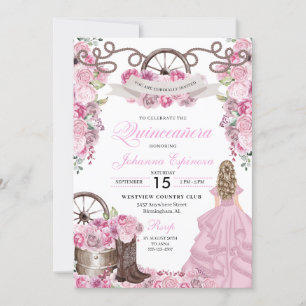 Invitation Ranchero Quinceanera rose rose occidentale