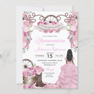 Invitation Ranchero Quinceanera rose rose occidentale