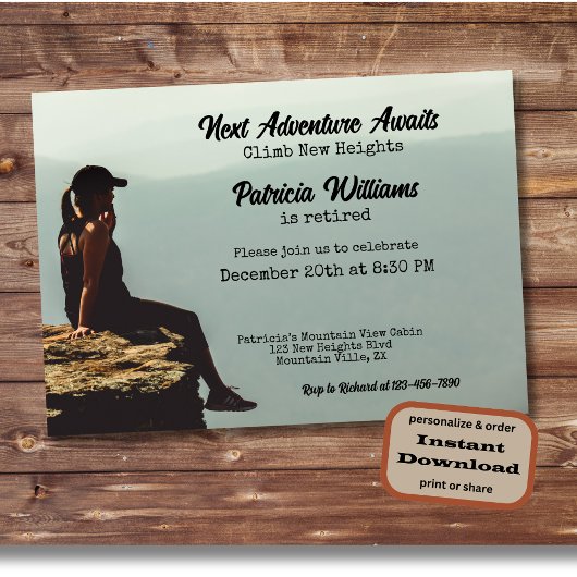 Invitation Randonnée de retraite Prochaine aventure Femme sur