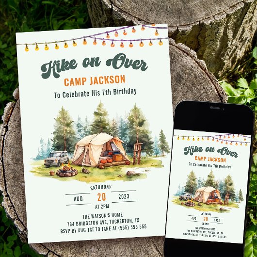 Invitation Randonnée sur Camping 7e fête d'anniversaire