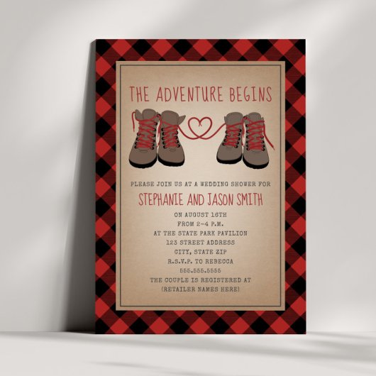 Invitation Randonnées Boots Adventure Plaid Wedding shower