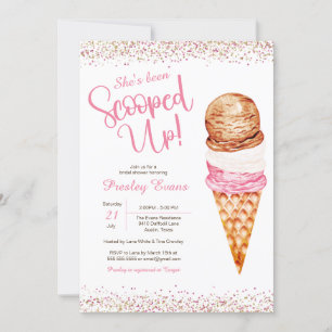 Invitation Rangée, Crème de glace Fête des mariées rose et bl