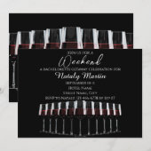 Invitation Rangée de verres à vin avec vin rouge sur noir. (Devant / Derrière)