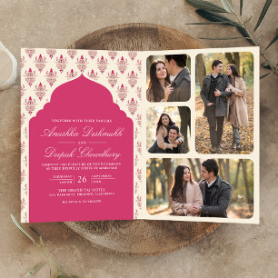 Invitation Rani Crème Rose Ikat Tout en Un Mariage Indien