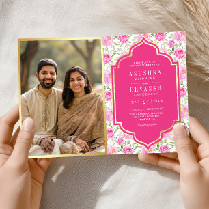 Invitation Rani rose motif floral QR Code Mariage indien