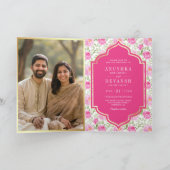 Invitation Rani rose motif floral QR Code Mariage indien (Intérieur)