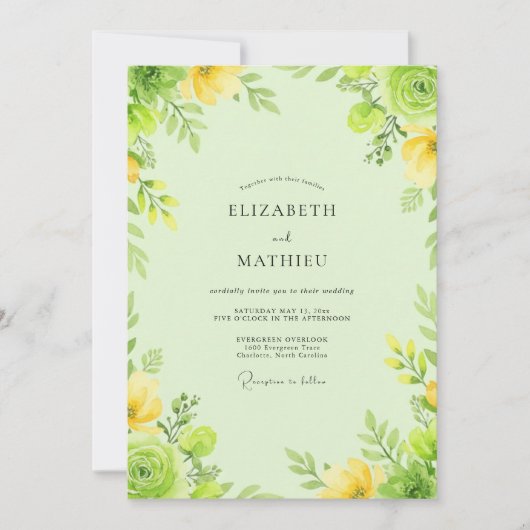 Invitation Ranunculus Citron Pâle Mariage Eucalyptus (Devant)