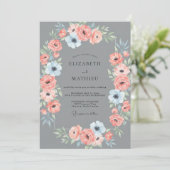Invitation Ranunculus Corail Ardoise Eucalyptus Douce Mariage (Debout devant)