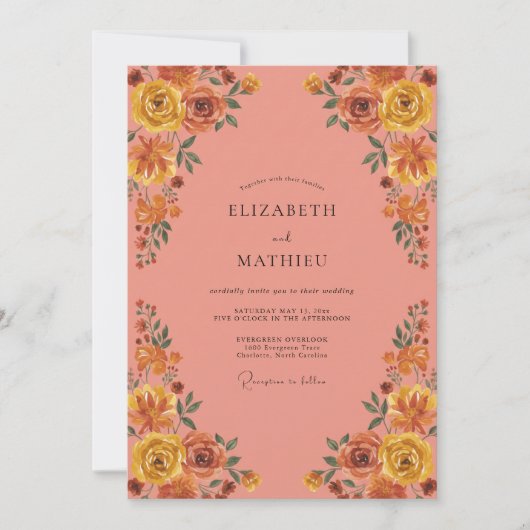 Invitation Ranunculus Corail Doré et Eucalyptus Doux pour Mar (Devant)