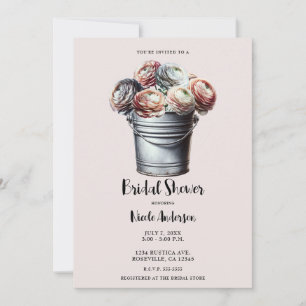 Invitation Ranunculus dans Tin Pail Rustique Glam rose Bride