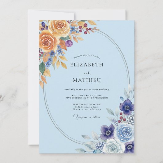 Invitation Ranunculus de mariage Or Pervenche Sage (Devant)