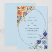 Invitation Ranunculus de mariage Or Pervenche Sage (Devant / Derrière)