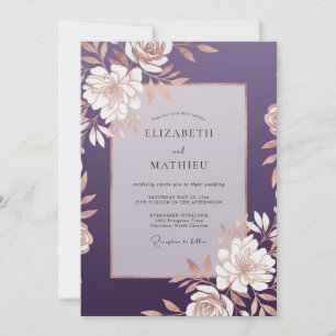 Invitation Ranunculus doré prune et mariage à l'eucalyptus do