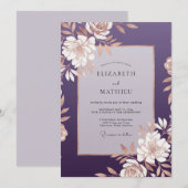 Invitation Ranunculus doré prune et mariage à l'eucalyptus do (Devant / Derrière)