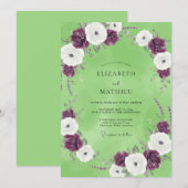 Invitation Ranunculus Eucalyptus Mariage au Prune Pistache (Devant / Derrière)