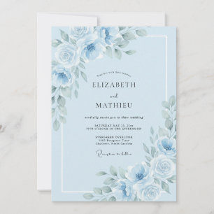 Invitation Ranunculus Eucalyptus Mariage Azur Poudré