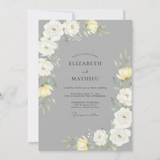 Invitation Ranunculus Eucalyptus Mariage Jaune Ardoise (Devant)