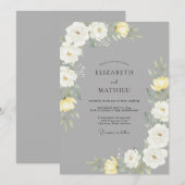 Invitation Ranunculus Eucalyptus Mariage Jaune Ardoise (Devant / Derrière)