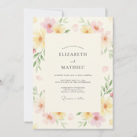 Invitation Ranunculus Eucalyptus Mariage Jaune Pâle (Devant)