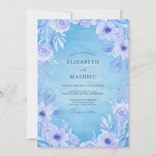Invitation Ranunculus Eucalyptus Mariage Pervenche Givre (Devant)