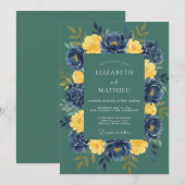 Invitation Ranunculus Moutarde Sarcelle Mariage Eucalyptus Do (Devant / Derrière)