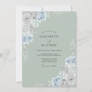 Invitation Ranunculus Pervenche Mousse de Mer Mariage Eucalyp