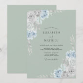 Invitation Ranunculus Pervenche Mousse de Mer Mariage Eucalyp (Devant / Derrière)