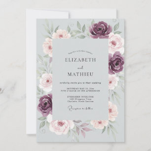 Invitation Ranunculus prune ardoise et eucalyptus feutré pour