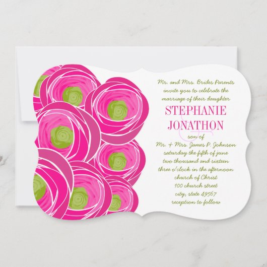 Invitation Ranunculus Rose Lime Fuchsia Mariage moderne Invit (Devant)