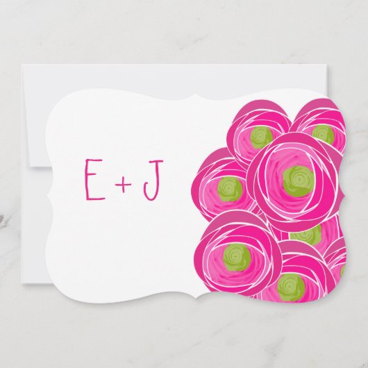 Invitation Ranunculus Rose Lime Fuchsia Mariage moderne Invit (Dos)