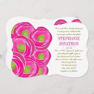 Invitation Ranunculus Rose Lime Fuchsia Mariage moderne Invit