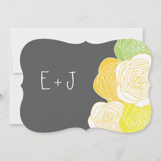 Invitation Ranunculus Rose Lime gris jaune Mariage moderne (Dos)