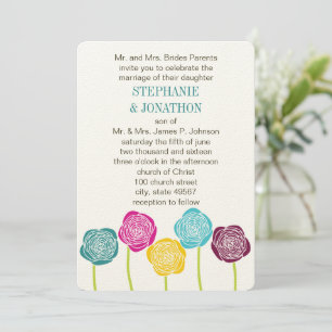 Invitation Ranunculus Rose Turquoise violet rose jaune Mariag