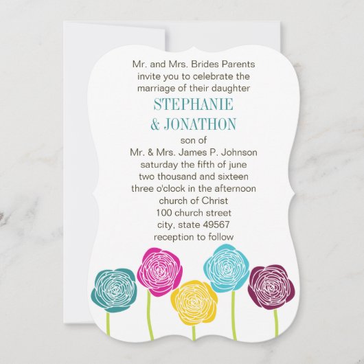 Invitation Ranunculus Rose Turquoise violet rose jaune Mariag (Devant)