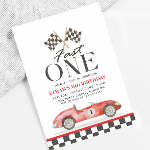 Invitation Rapide Une Voiture de Course Rouge Premier Anniver