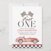 Invitation Rapide Une Voiture de Course Rouge Premier Anniver (Devant)