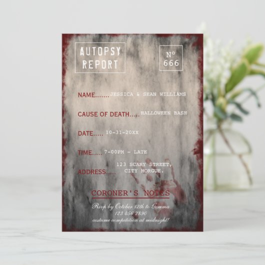 Invitation Rapport d'autopsie de Grunge Halloween Bash (Debout devant)