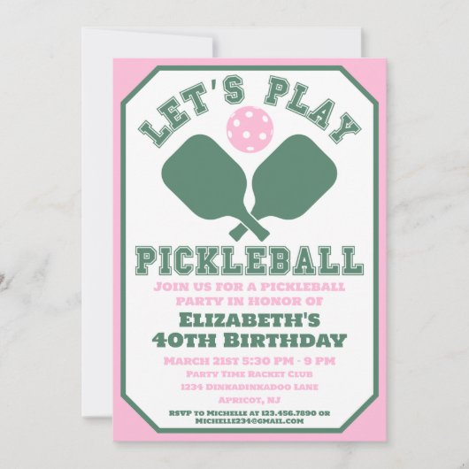 Invitation Raquettes de sports pour fête de pickleball (Devant)