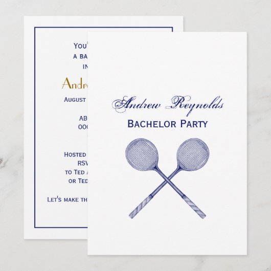Invitation Raquettes de squash croisées bleues (Devant / Derrière)