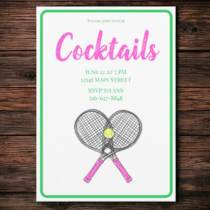 Invitation Raquettes de tennis rose Preppy Cocktail Party