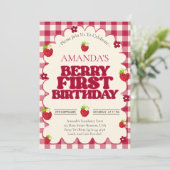 Invitation Raspberry Berry First 1st Birthday Party  (Debout devant)
