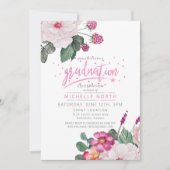 Invitation Raspberry Confetti Floral Graduation ID509 (Devant)