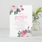 Invitation Raspberry Confetti Floral Graduation ID509 (Debout devant)