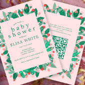 Invitation Raspberry Patch Cute CUSTOM QR Code BABY SHOWER