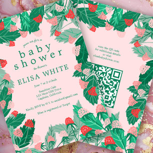 Invitation Raspberry Patch Cute CUSTOM QR Code BABY SHOWER